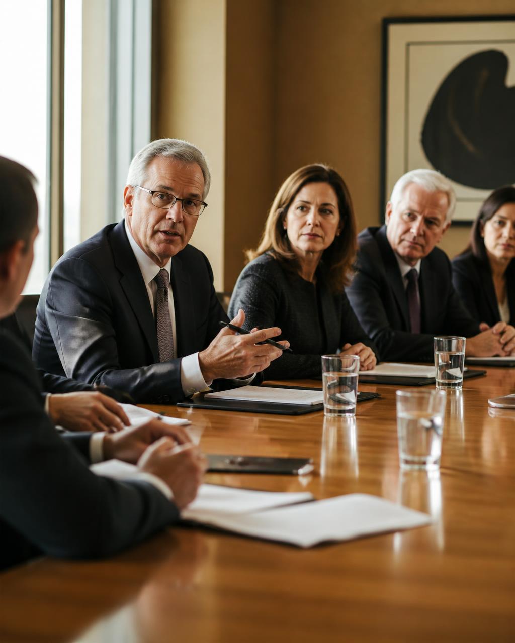 Bestuurders in overleg rond een directietafel