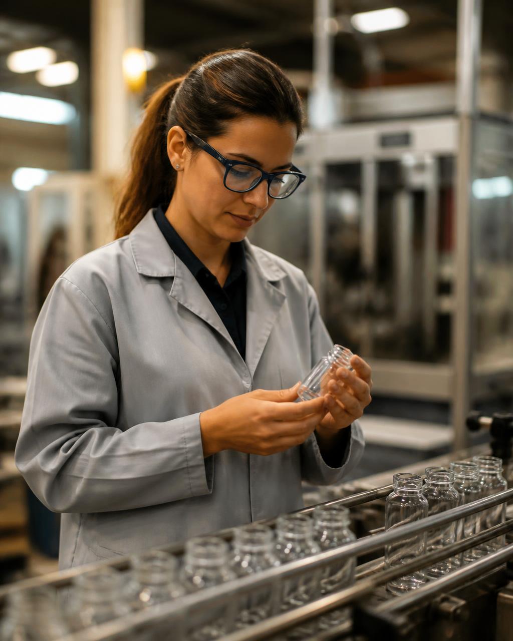 Kwaliteitscontroleur inspecteert producten aan een productielijn