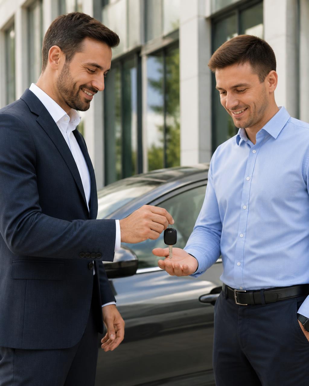 Werkgever overhandigt de sleutels van een bedrijfsauto aan een medewerker