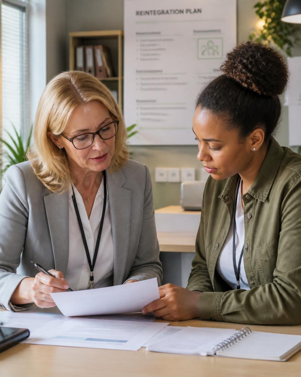 Manager en casemanager bespreken een re-integratieplan